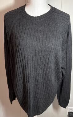 Brandini Men’s dark gray, ribbed crewneck 2Xl sweater made in Italy 100% Wool V1